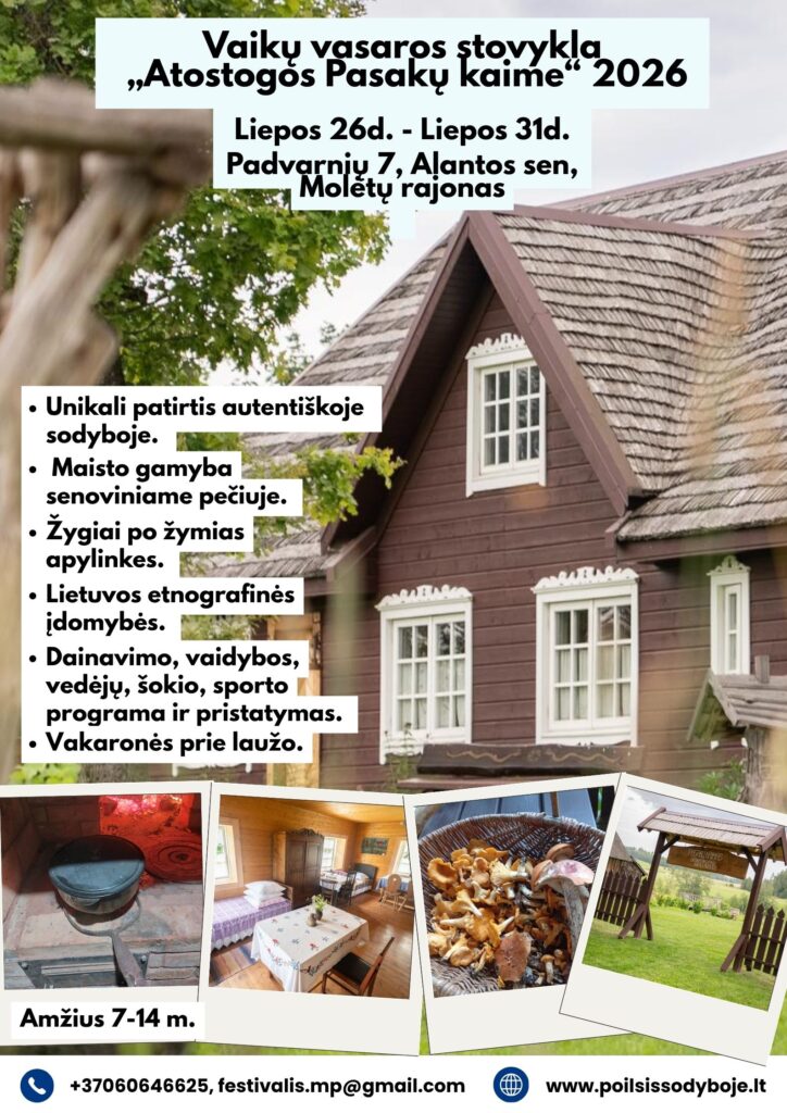 Vaikų stovyklos lankstinukas atostogos kaime